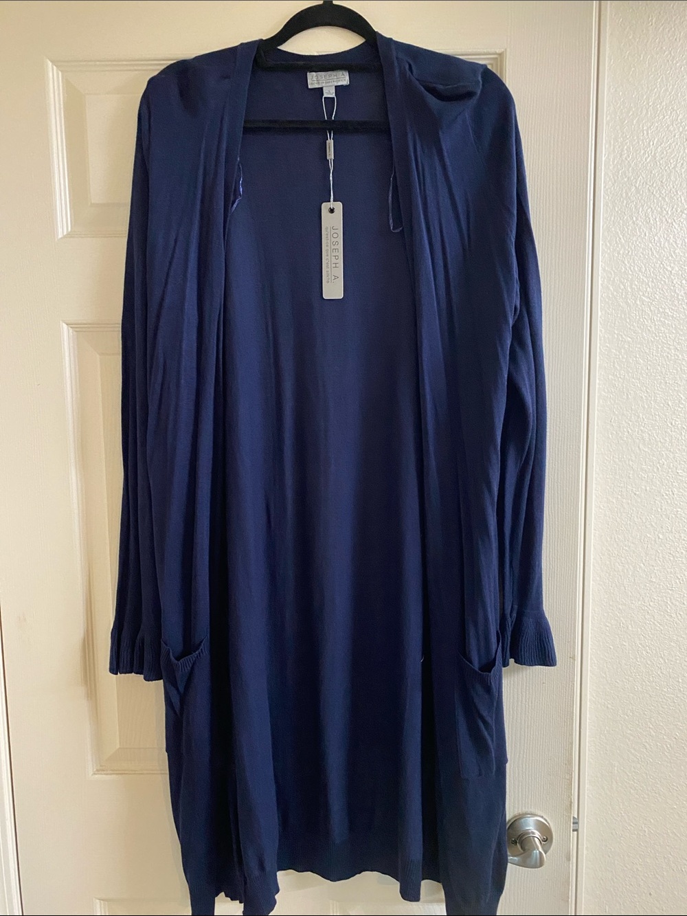 Joseph Navy Long Open-Front Draped Cardigan